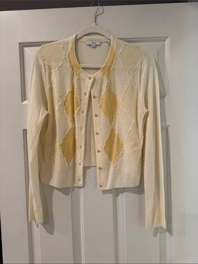 Vince Ivory & Yellow Argyle Button-Front Sweater Cardigan